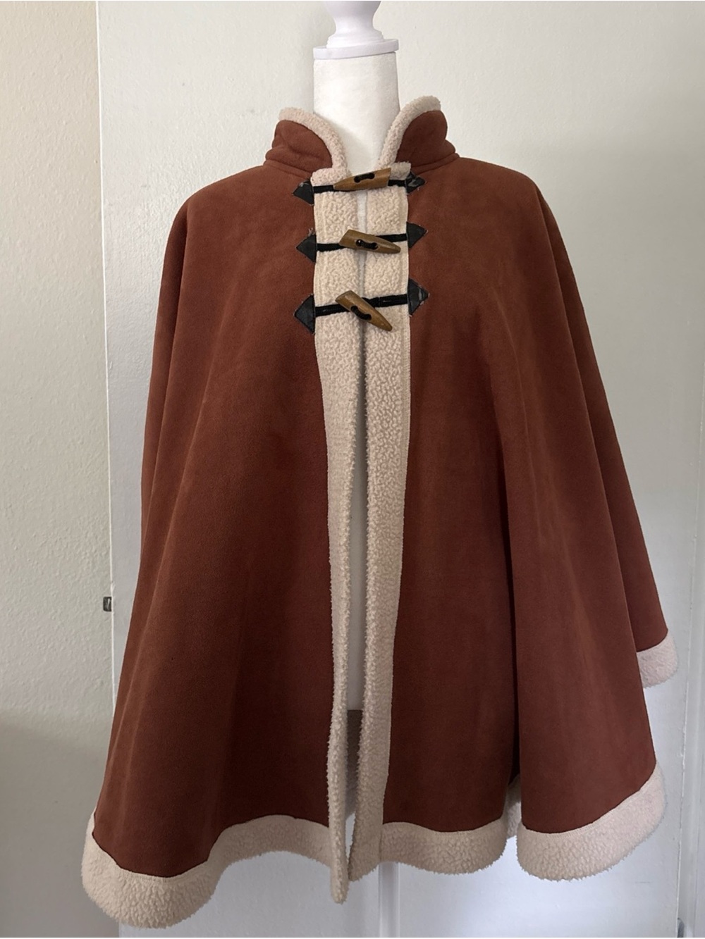 Preston & York Rust Brown Cape with Cream Fleece Trim